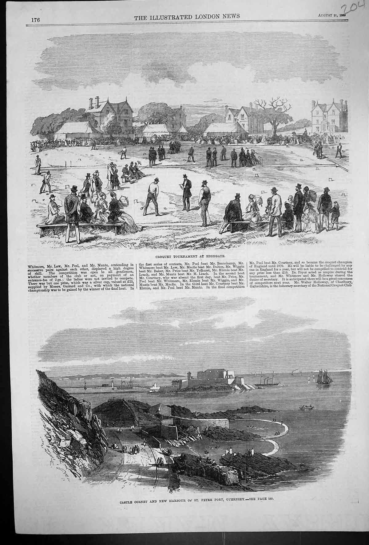 Old 1869 Croquet Tournament Highgate Castle Cornet Harbour Peter Port Victorian