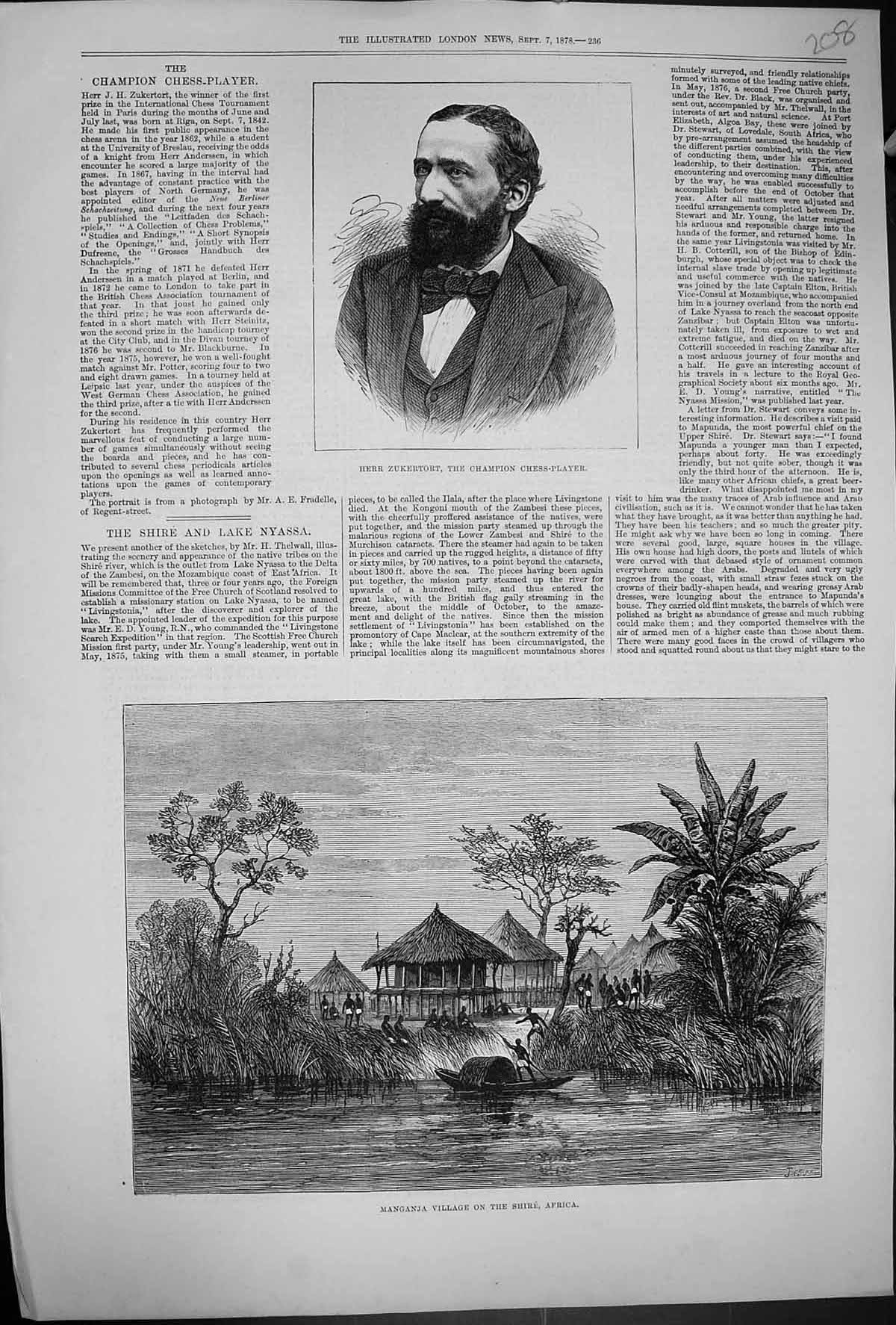 Old 1878 Herr Zukertort Champion Chess Player Manganja Village Shire Victorian
