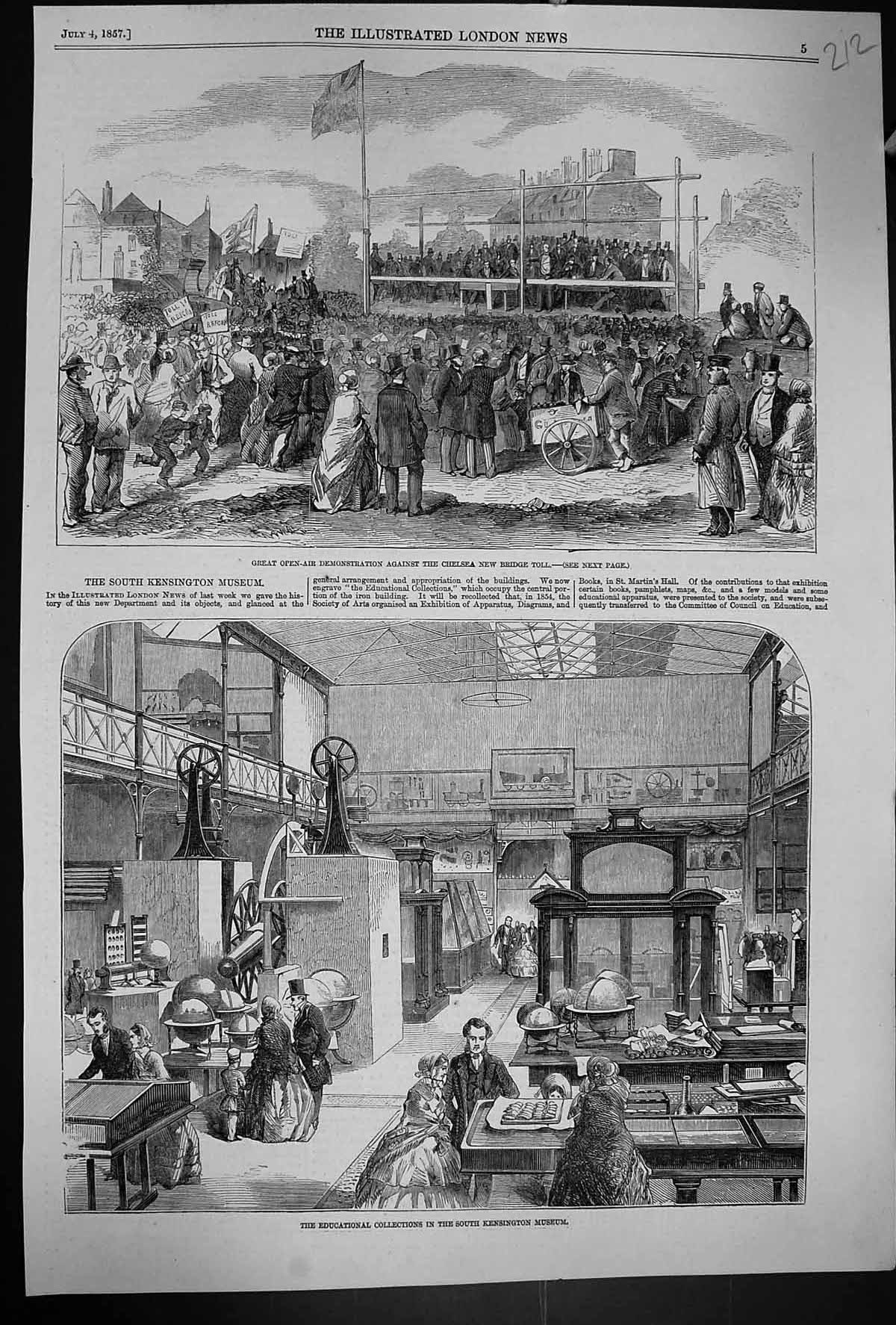 Old 1857 Demonstration Chelsea Bridge Toll Educational Kensington Mus Victorian