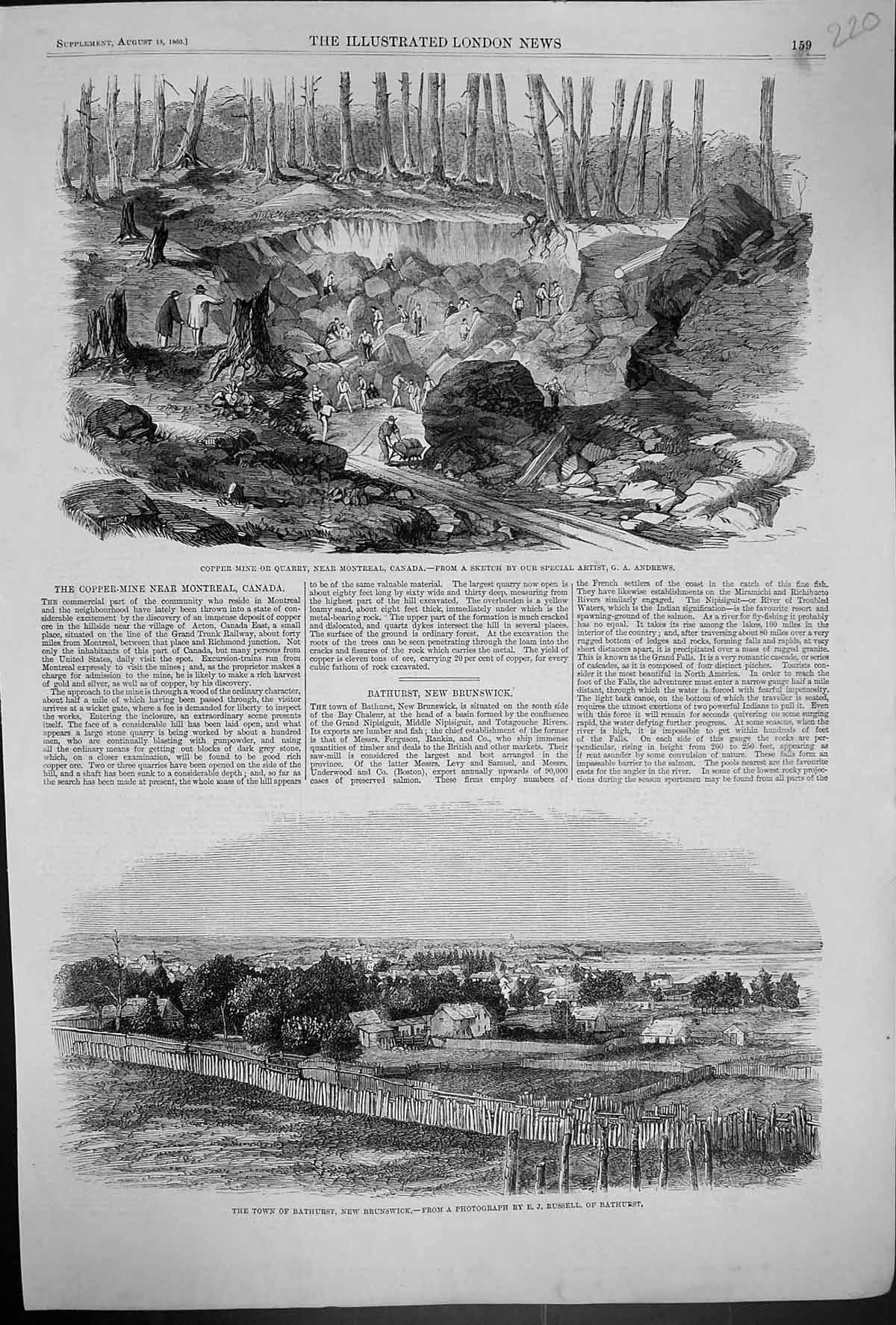 Old 1860 Copper Mine Quarry Montreal Canada View Town Bathurst Brunsw Victorian