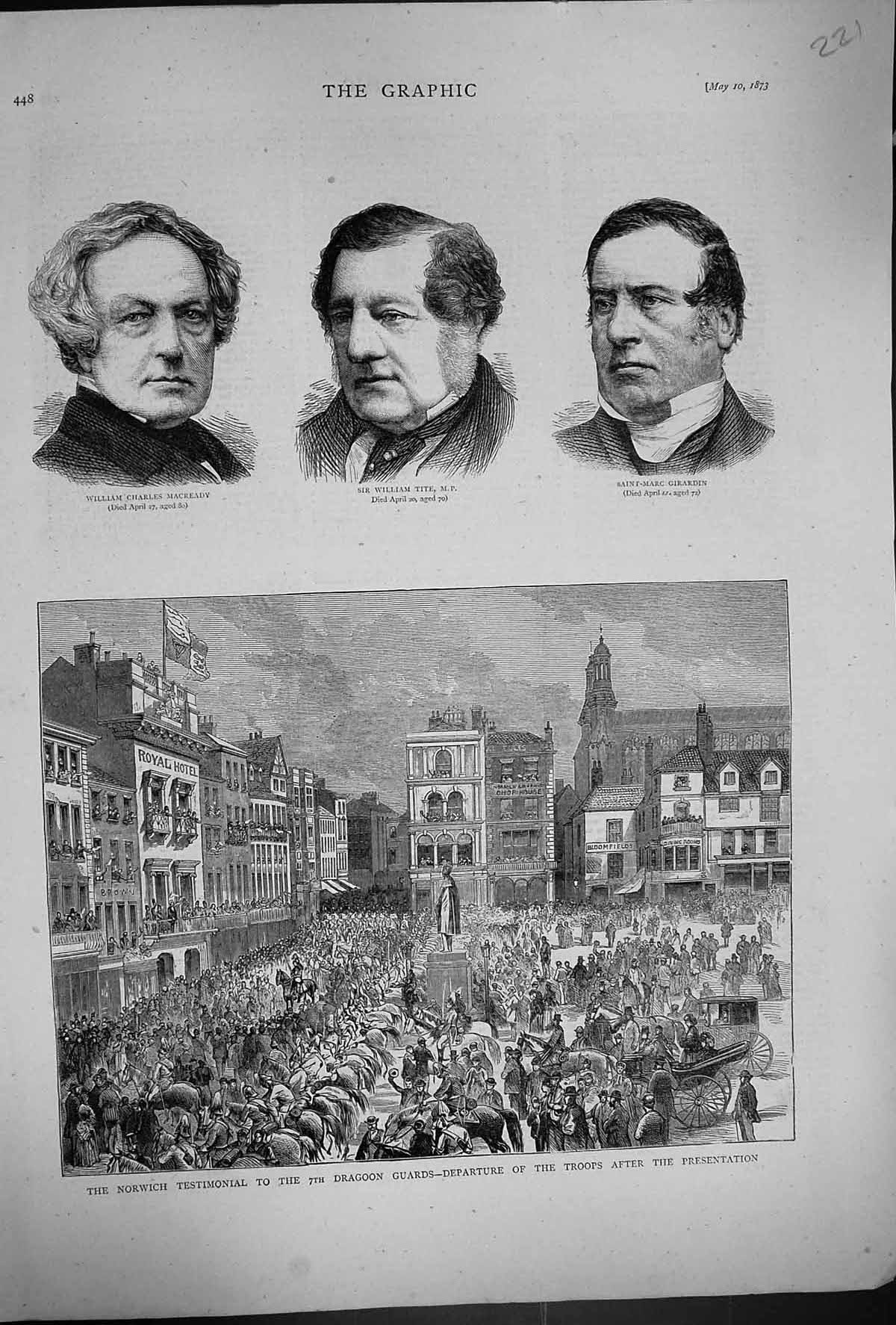 Old 1873 William Charles Macready William Tite Saint-Marc Girardin No Victorian