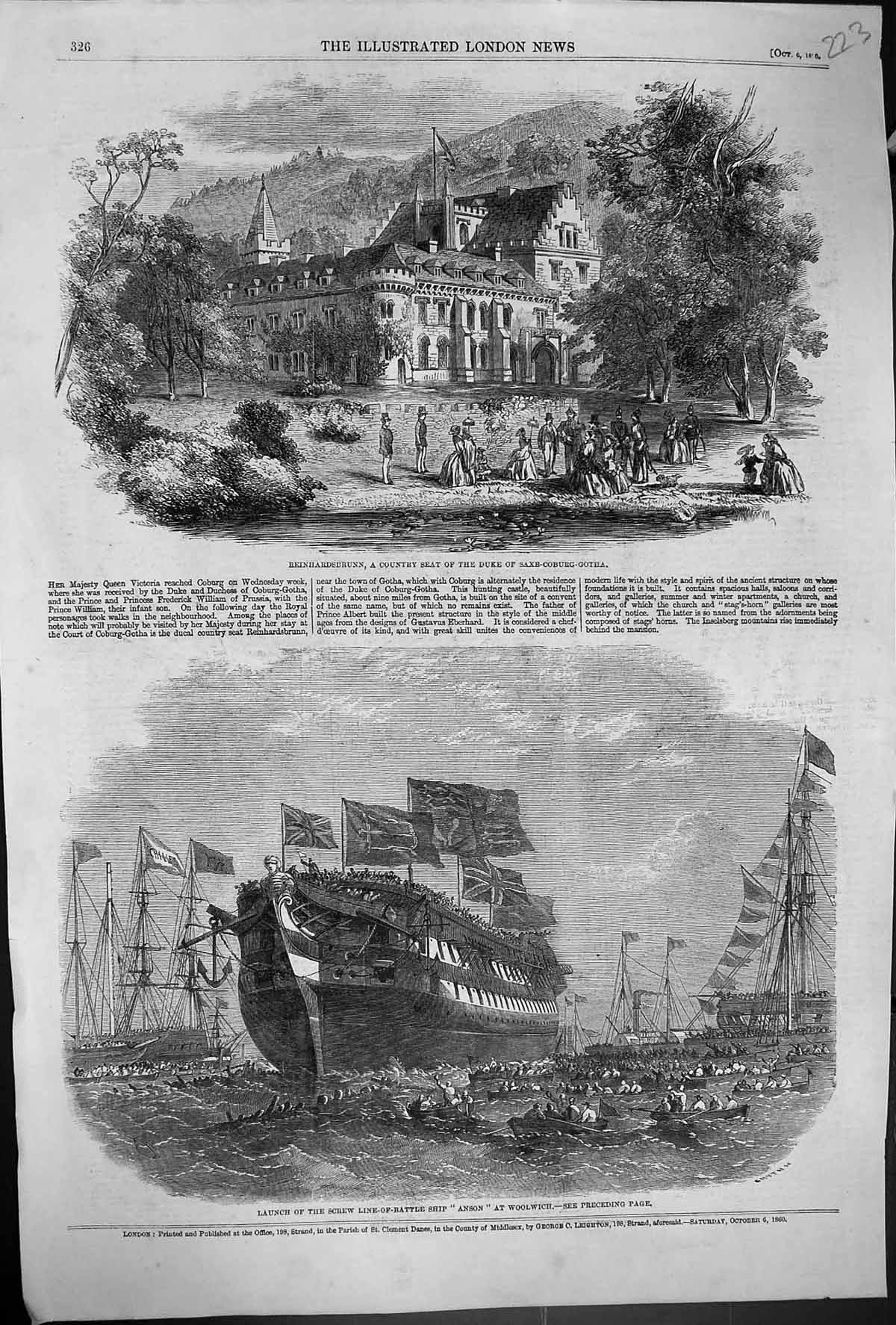Old Ship Launch Anson Woolwich 1860 Reinhardsbrun Duke Saxe-Coburg-Go Victorian