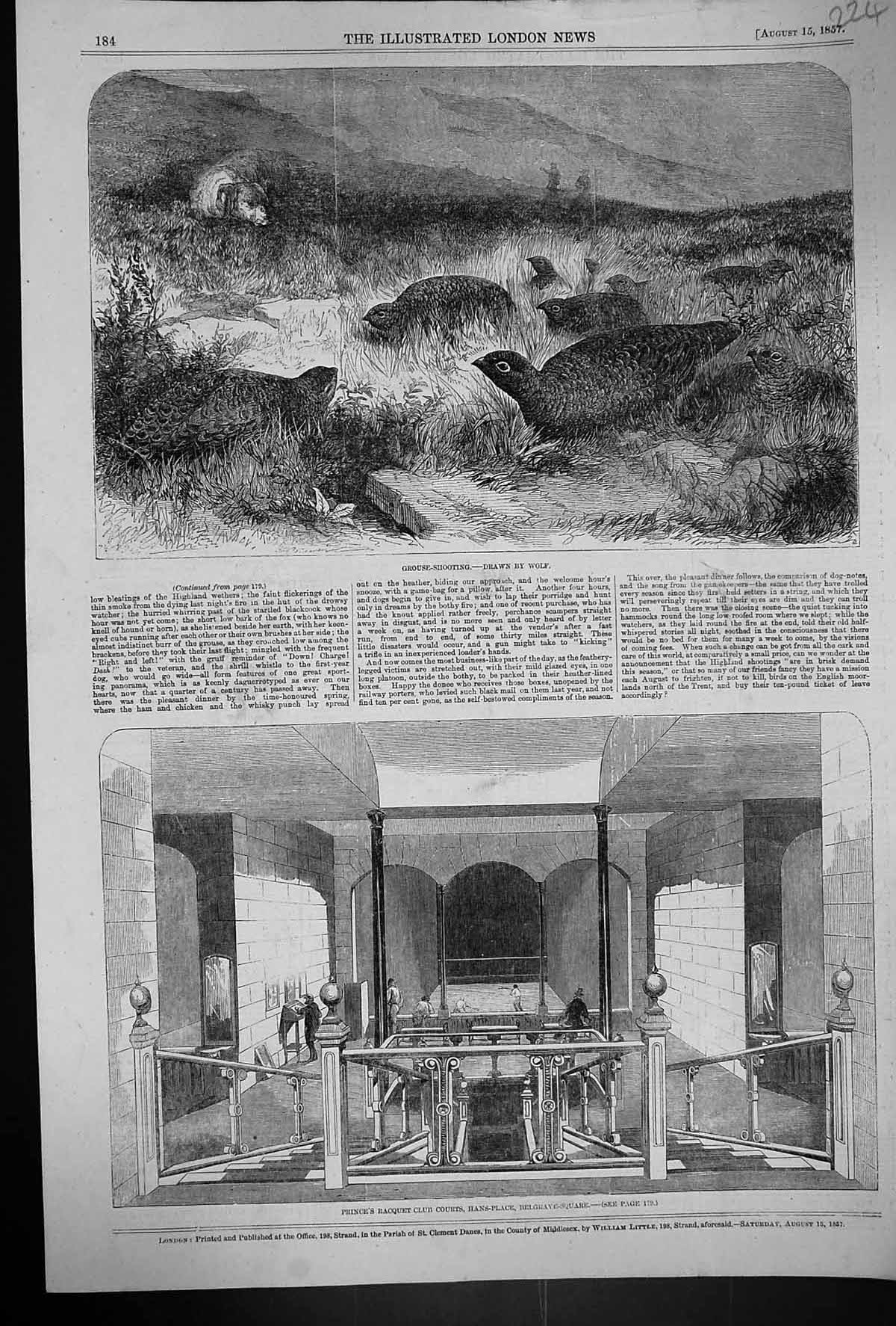Old Prince Raquet Club Courts Hans-Place Belgrave Square 1857 Grouse Victorian