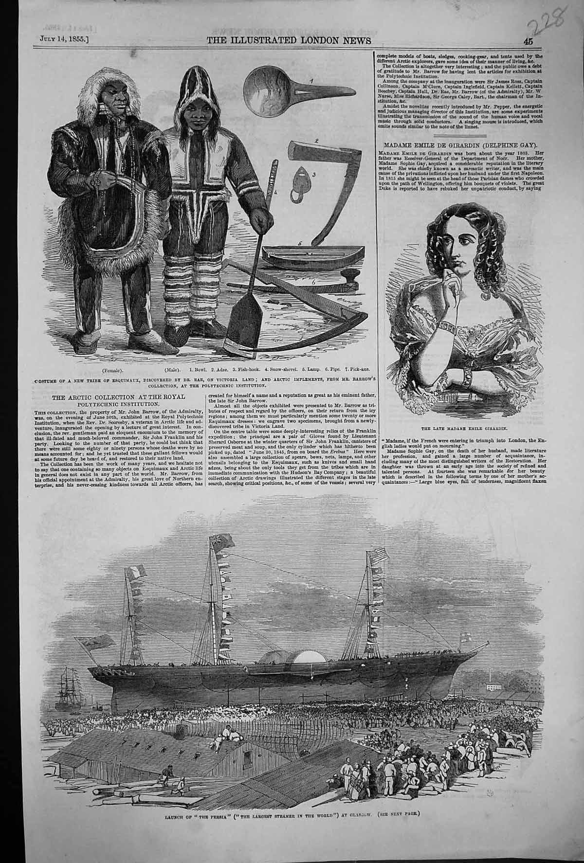 Old Madame Girardin Esquimaux Costume Barrow 1855 Ship Launch Persia Victorian