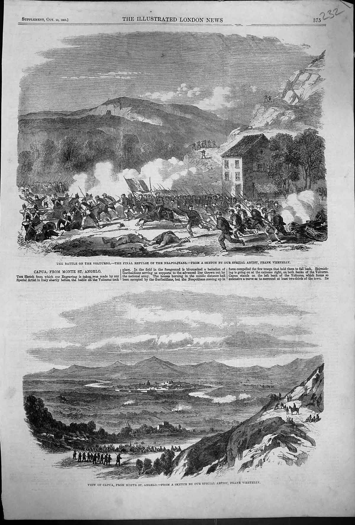 Old View Capua Monte St. Angelo 1860 Battle Volturno Neapolitans War Victorian