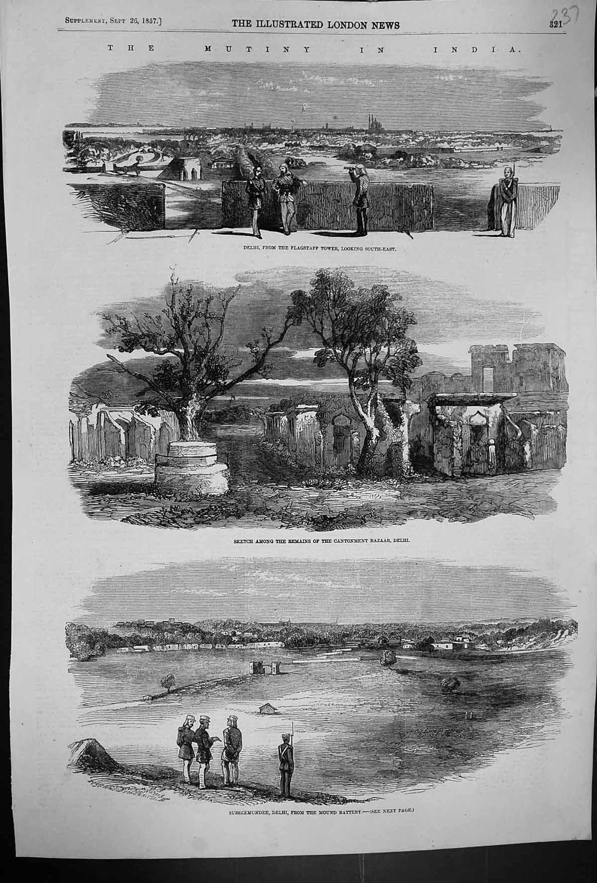 Old 1857 Delhi India Flagstaff Tower Cantonment Bazaar Subseemundee M Victorian