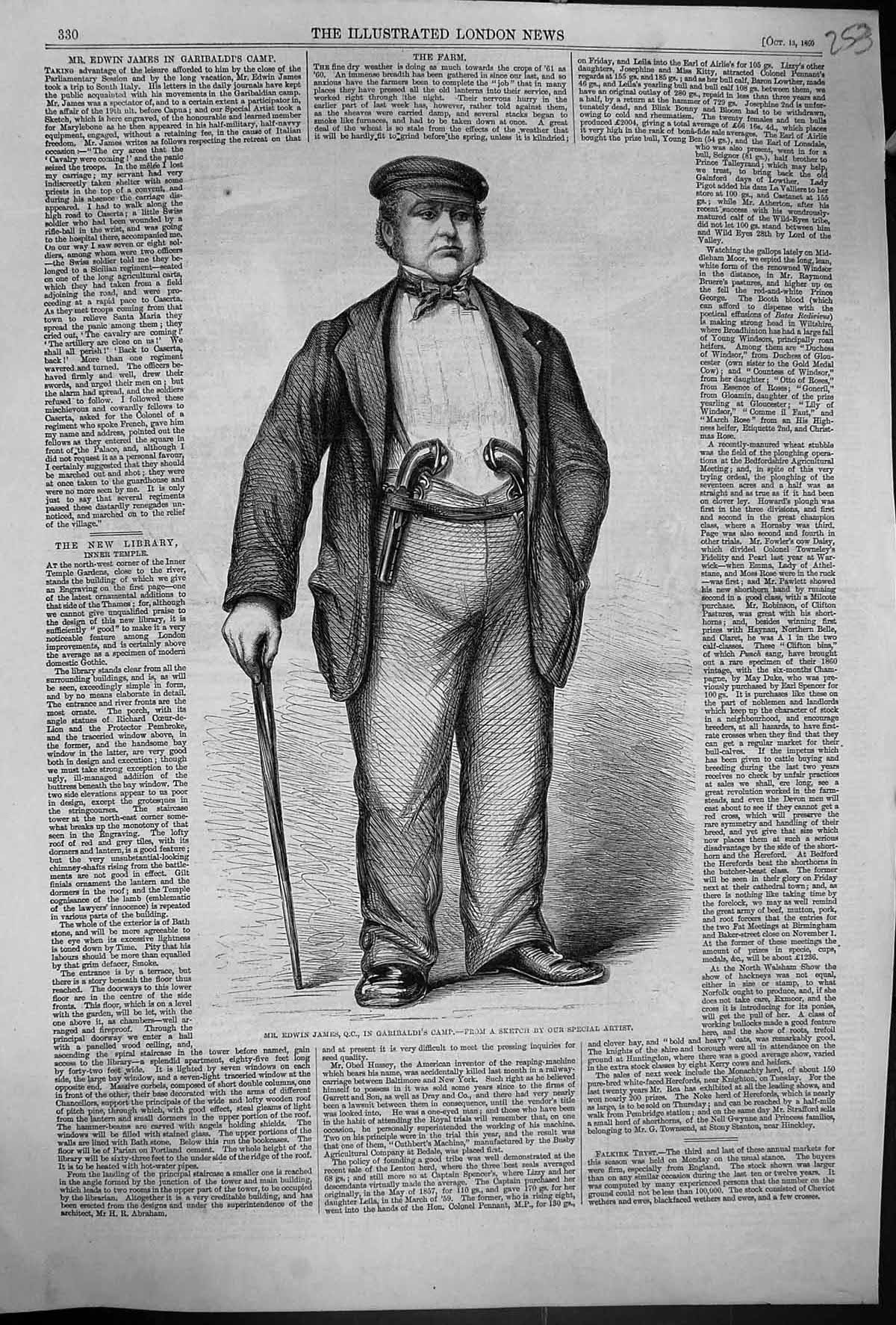 Original Old Antique Print 1860 Portrait Mr Edwin James Garibaldi Camp 19th