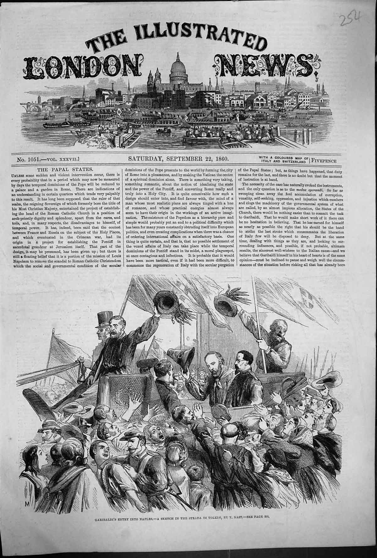 Old Antique Print 1860 Scene Garibaldi Entry Naples Strada Di Toledo Nast 19th