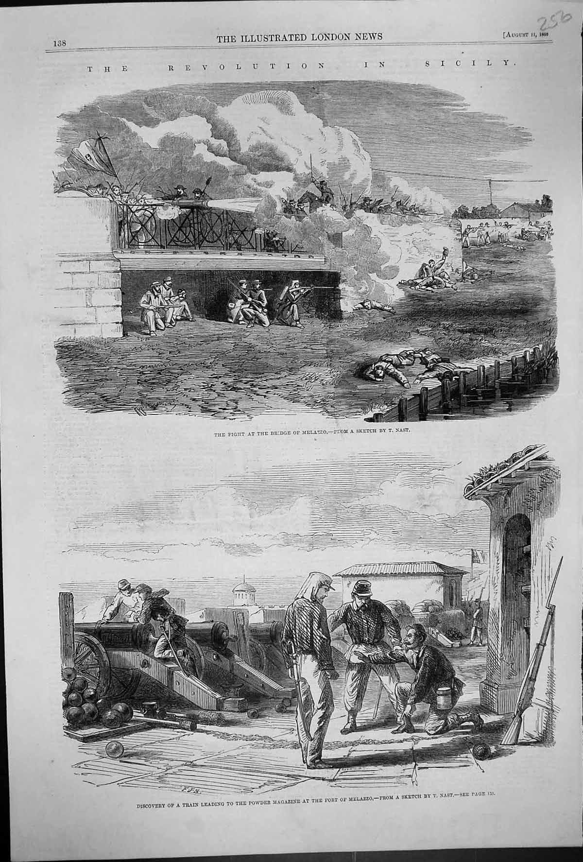 Old 1860 Revolution Sicily Fight Bridge Melazzo Powder Magazine Fort Victorian
