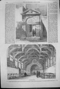 Old Print 1860 Entrance Gateway Westminster School Interior Architecture 19th