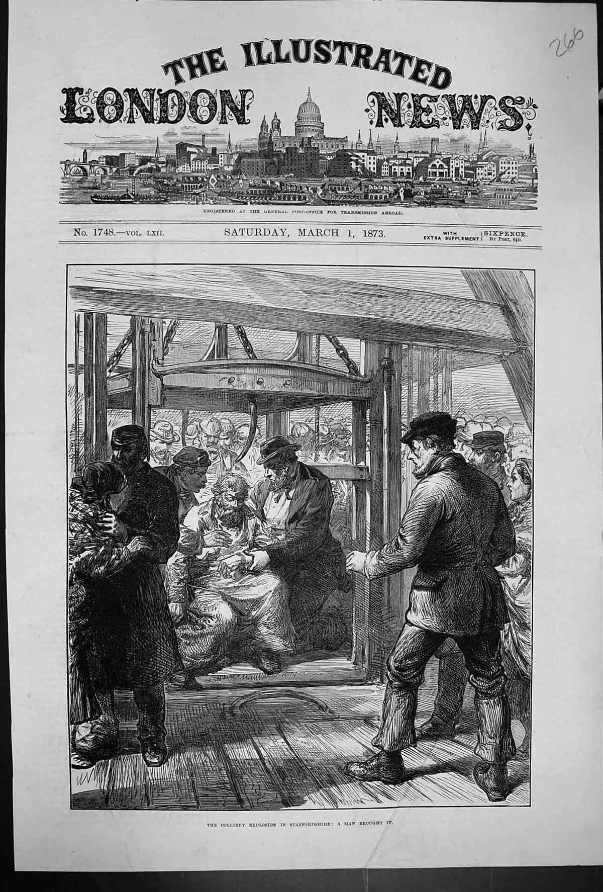 Old Antique Print 1873 Colliery Explosion Staffordshire Man Rescue Lift 19th