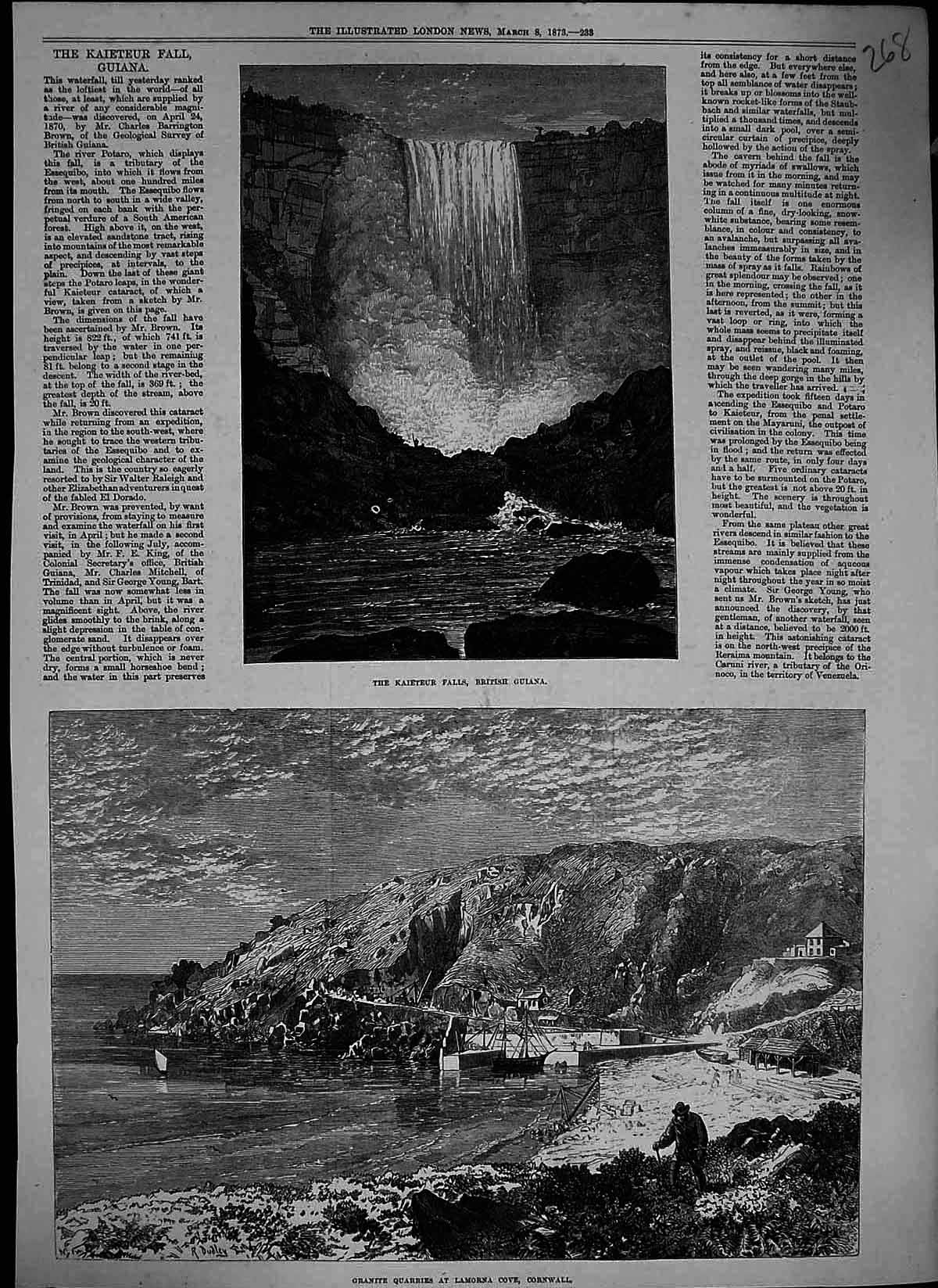 Old 1873 Kaieteur Falls British Guiana Granite Quarries Lamorna Cove Victorian