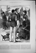 Old Print 1883 Athleitcs Aesthetics Men Ladies Romance River Boating Dog 19th
