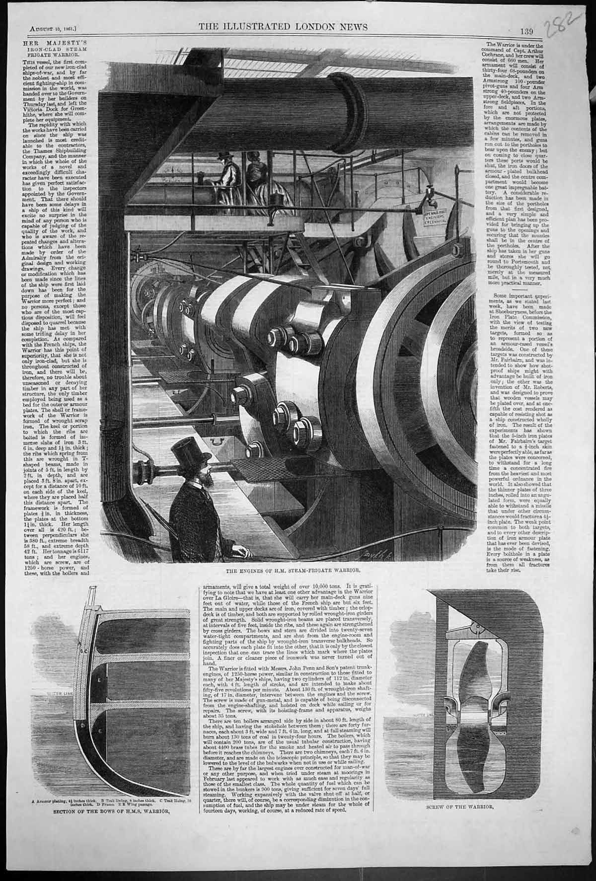 Old 1861 Engines Her Majesty'S Steam-Frigate Ship Warrior Section Bow Victorian