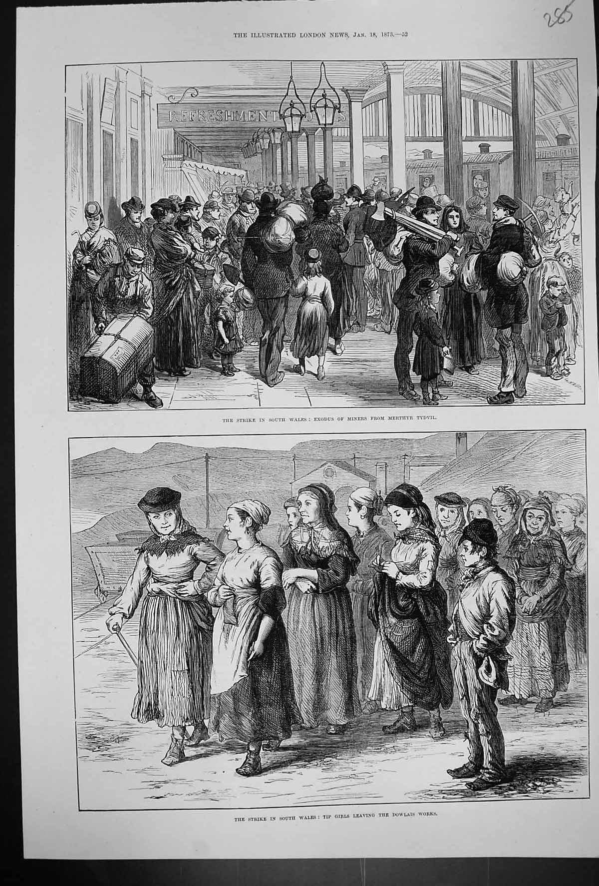 Old 1873 Strike South Wales Exodus Miners Merthyr Tydvil Tip Girls Do Victorian