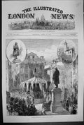 Original Old Antique Print 1875 Unveilling Statue Daniel Manin Venice Italy