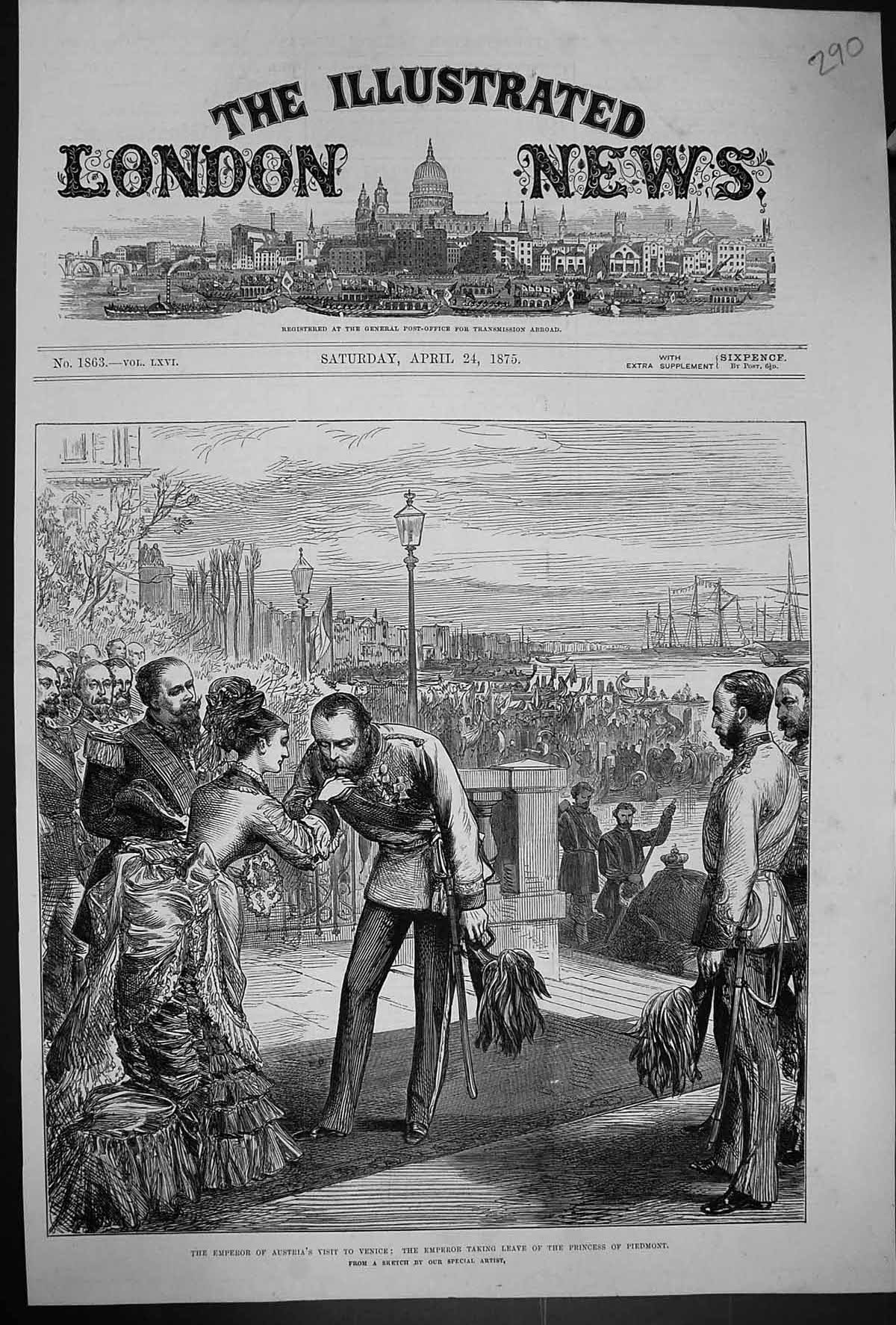 Antique Old Print 1875 Emperor Austria Venice Italy Princess Piedmont Ships