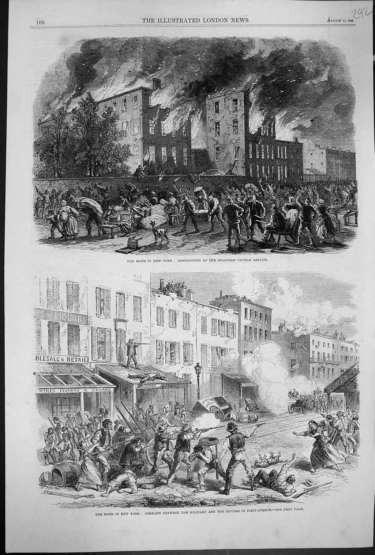Antique Print 1863 Riots New York Destruction Ed Orphan Asylum First-Avenue