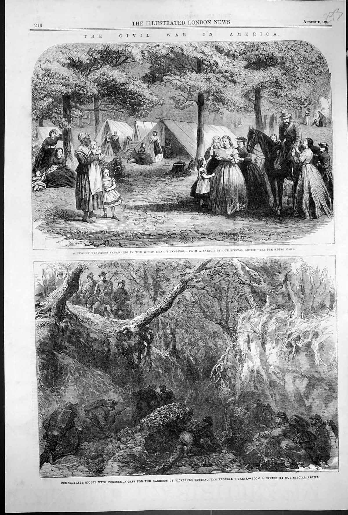 Old 1863 Civil War America Refugees Camping Woods Vicksburg Confedera Victorian