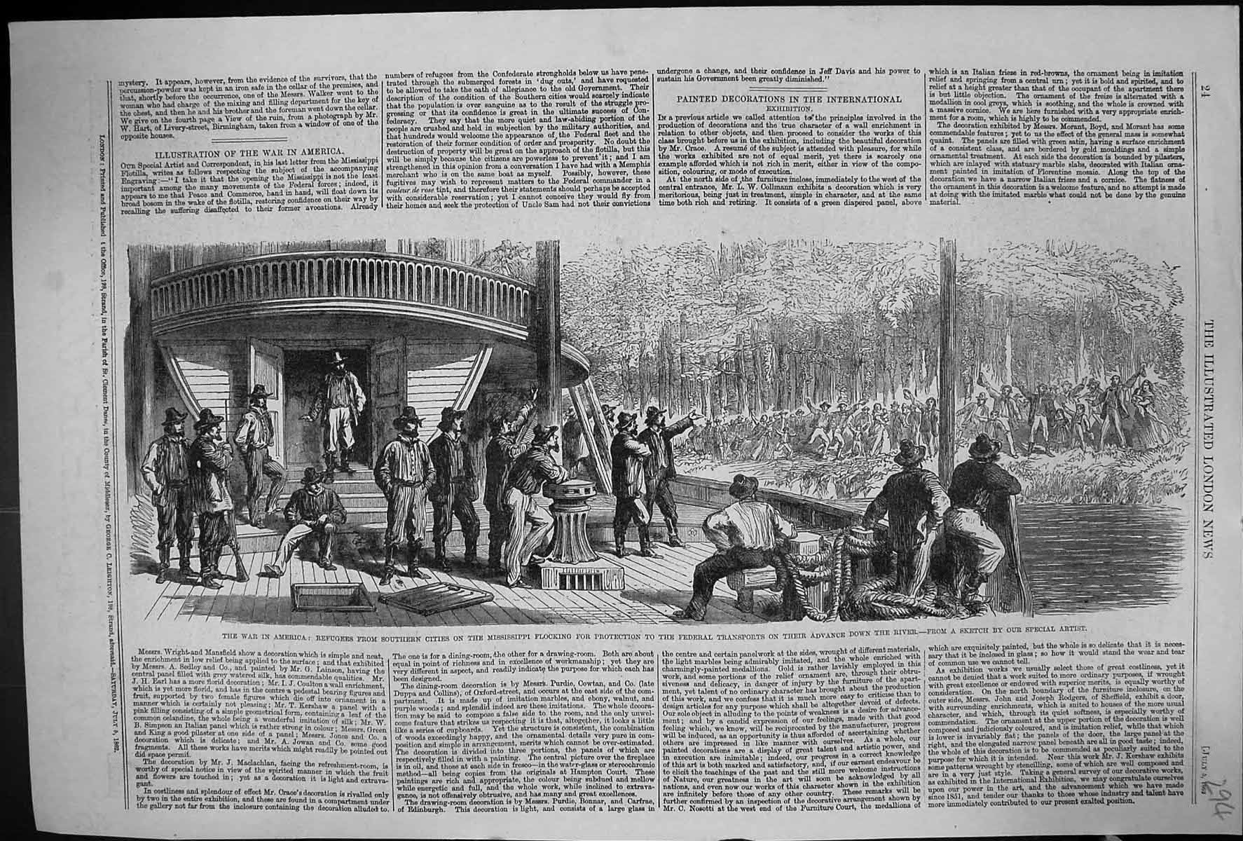 Old 1862 War America Refugees Mississippi Federal Transports River Bo Victorian