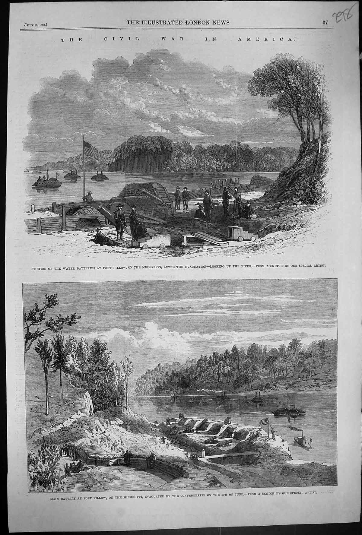 Old 1862 Civil War America Water Batteries Fort Pillow Mississippi So Victorian