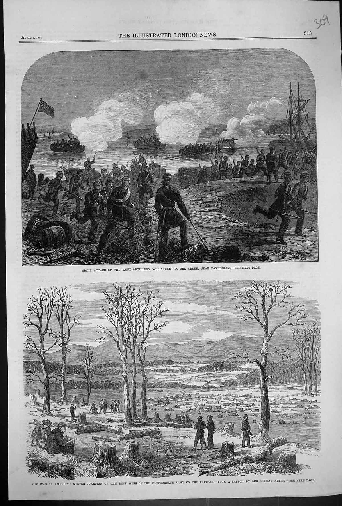 Old 1864 Attack Kent Artillery Ore Creek Faversham War America Army R Victorian