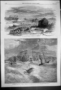 Old 1861 Scene Shore Storm Tynemouth Whitby Life-Boat Ship Rescue Eng Victorian