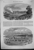 Old 1861 Volunteer Field Day Regent'S Park Glasgow Pontoon Bridge Riv Victorian