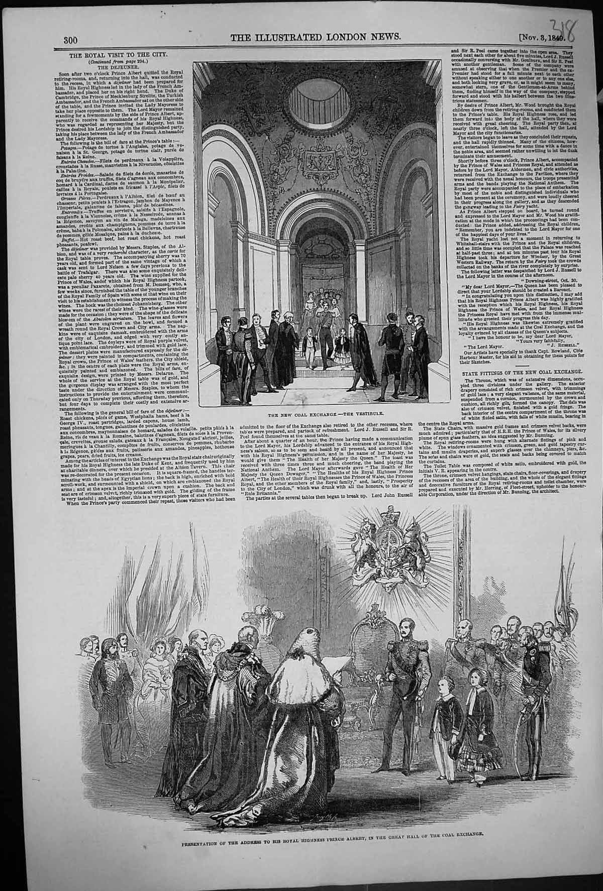 Old 1849 New Coal Exchange Vestibule Presentation Address Prince Albe Victorian