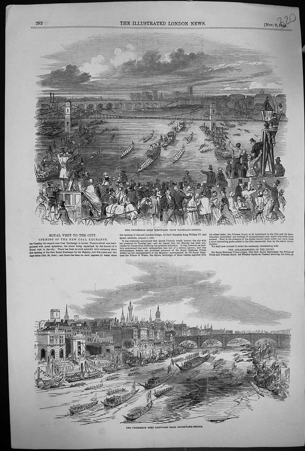 Old 1849 Procession Opening Coal Exchange Waterloo Bridge Southwark L Victorian