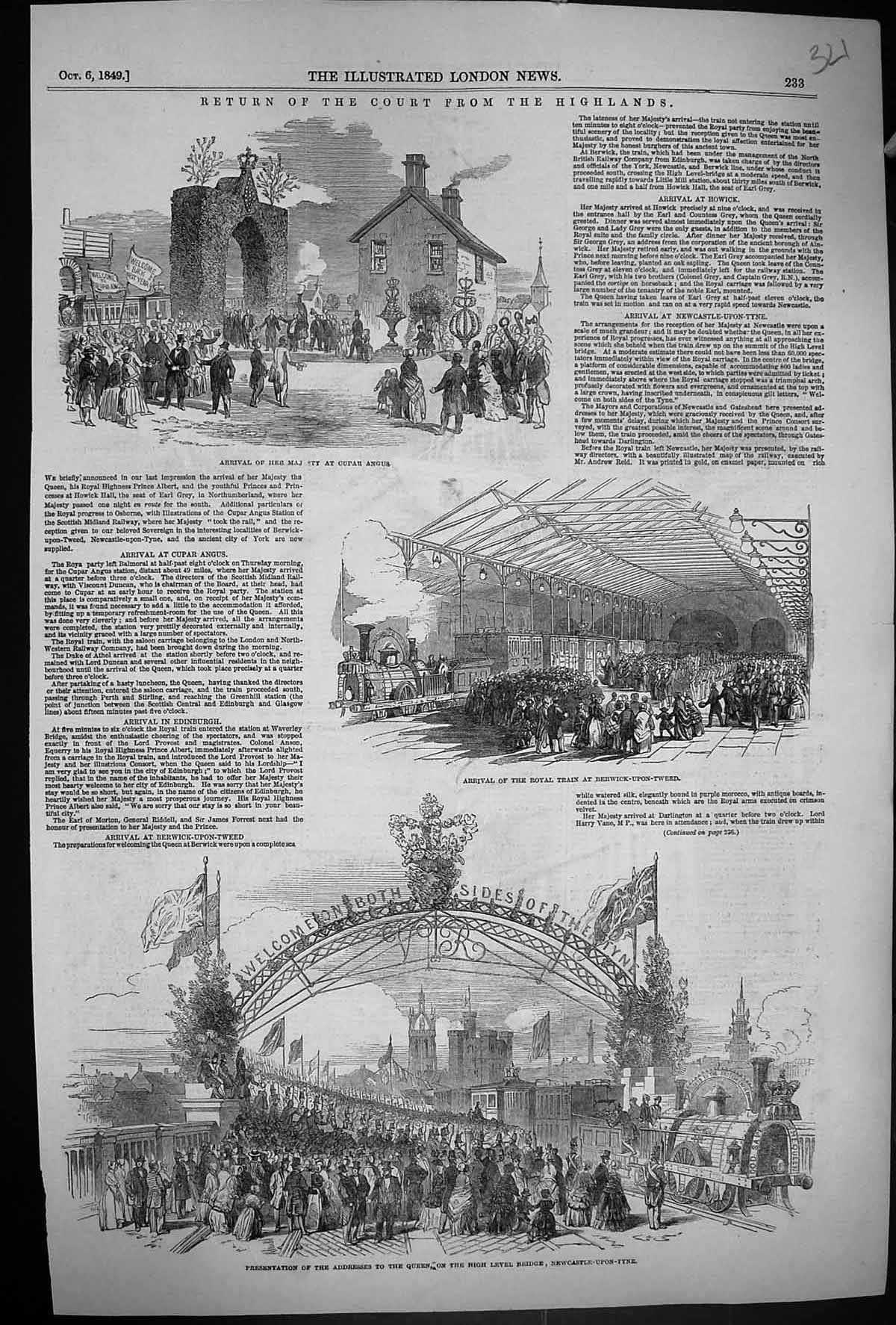 Old 1849 Queen Cupar Angus Scotland Royal Train Berwick-Upon-Tweed Ra Victorian