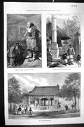 Old Print 1873 China British Legation Pekin Collecting Money Repair Idol 19th