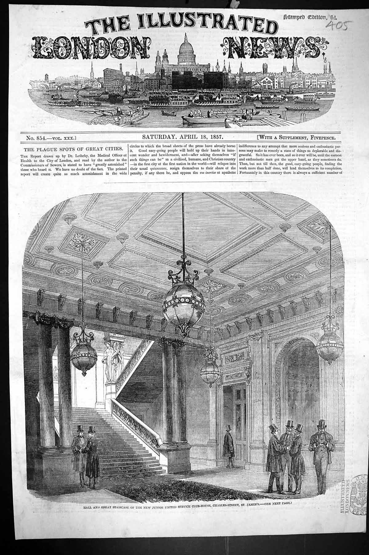 Old 1857 Hall Staircase Junior United Service Club House Charles Stre Victorian
