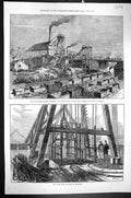 Old 1873 Staffordshire Colliery Explosion Talke Hanley Shaft Cage Min Victorian