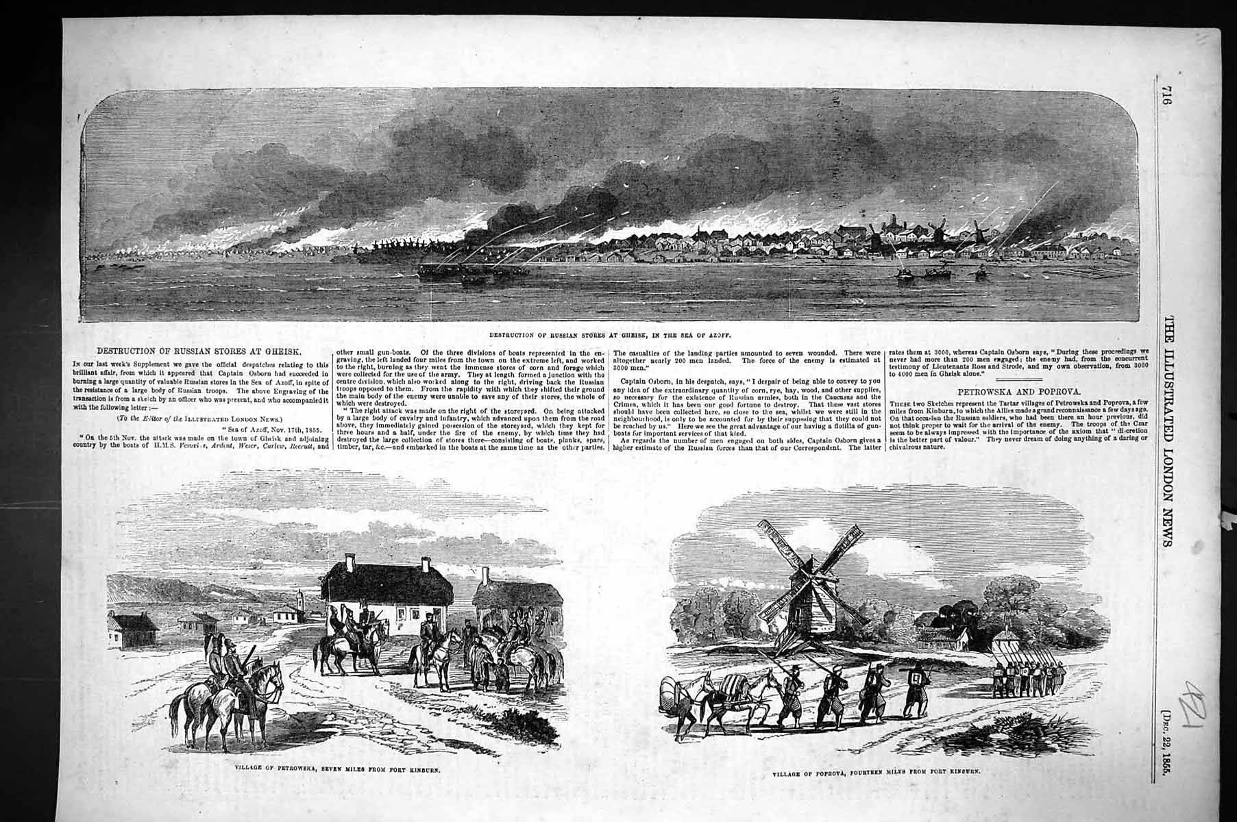 Old 1855 Destruction Russia Stores Gheisk Sea Azoff Petrowska Poprova Victorian