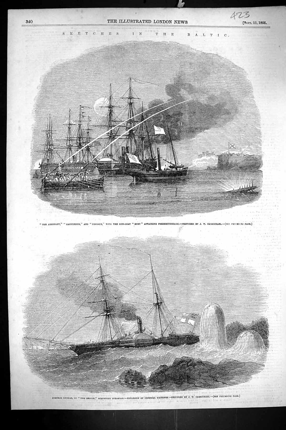Old 1855 Baltic Arrogant Magicienne Cossack Gun-Boat Ruby Ships Dunda Victorian