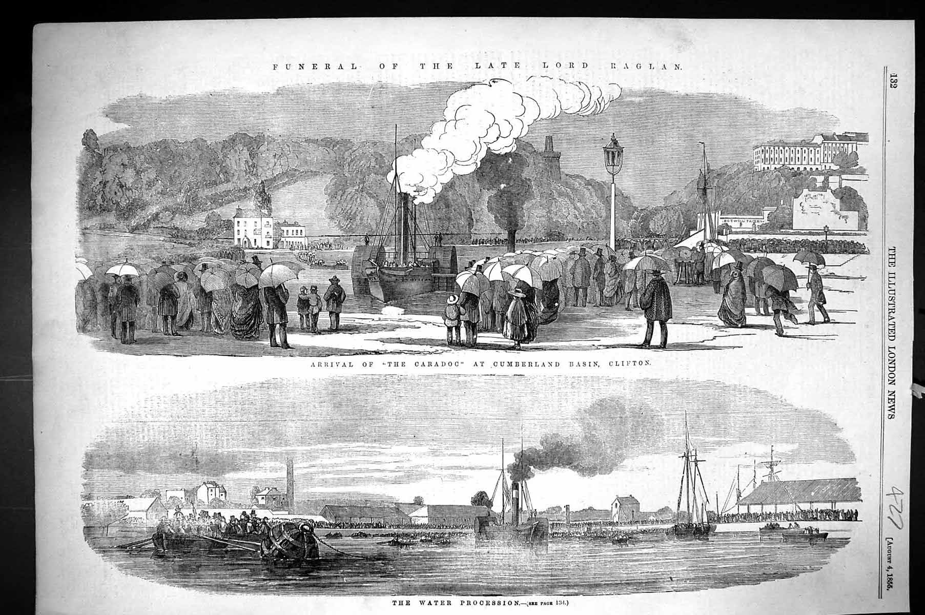 Old 1855 Funeral Lord Raglan Caradoc Cumberland Basin Clifton Water P Victorian