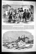 Old 1859 Montreal Market Purchasing Cloth Breaking Ice St. Lawrence R Victorian