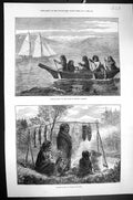 Old 1872 Native Canoe Coast British Columbia Salmon Eaters Fishing Bo Victorian