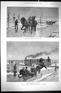 Old 1888 Winter Canada Ice Travelling St. Lawrence River Sleigh Road Victorian