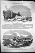 Antique Old Print 1859 Breaking Ice St. Lawrence River Montreal Boat Canada