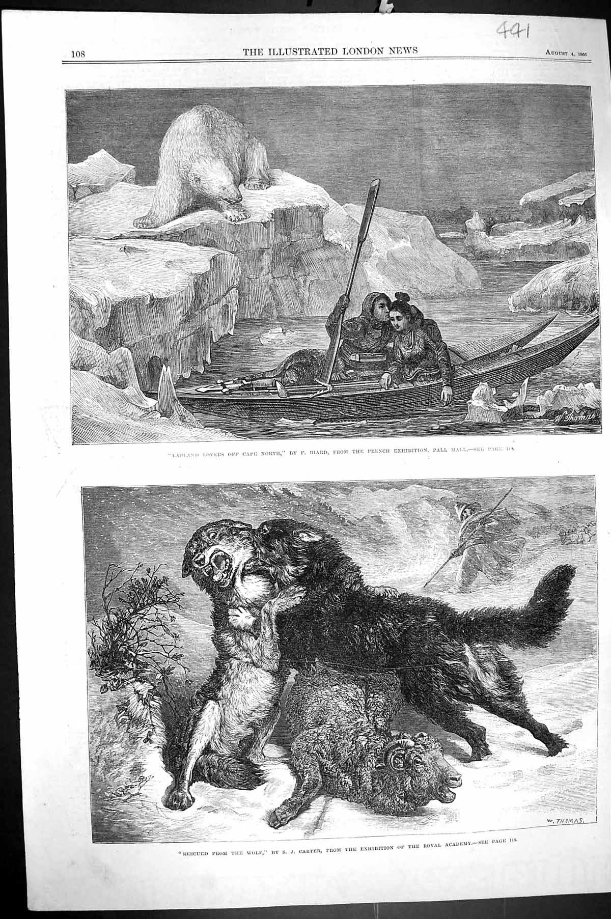 Old 1866 Lapland Lovers Cape North Romance Polar Bear Sheep Wolf Dog Victorian
