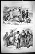Original Old Antique Print 1873 Galway Ireland Boys Claddagh Men Women People