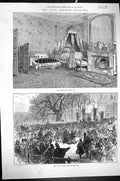 Original Old Antique Print 1873 Emperor Napoleon Bedroom Lying State Crowd Gate