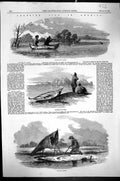 Old Antique Print 1858 Frontier Life America Hunting Canoe Otter Shooting 19th