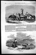 Old 1858 Frontier Life America Pawnees Trapping Beaver Hunting Horses Victorian