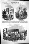 Old Antique Print 1857 Restoration Llandaff Cathedral Architecture Wales 19th