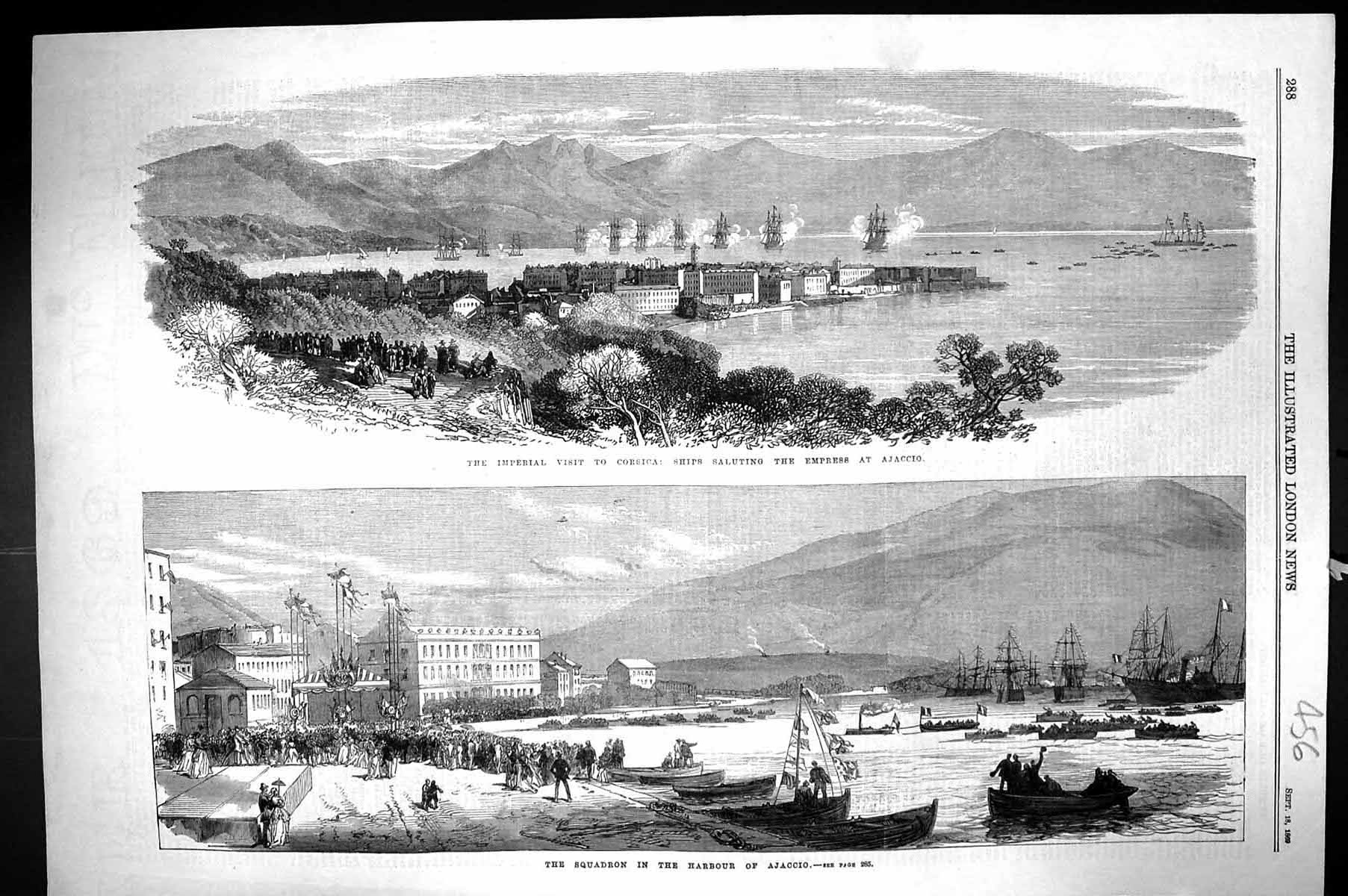 Old 1869 Imperial Visit Corsica Ships Empress Ajaccio Squadron Harbou Victorian