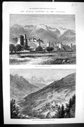 Old 1877 Russian Frontier Caucasus Mestye Swannety Valley Ingour Comm Victorian