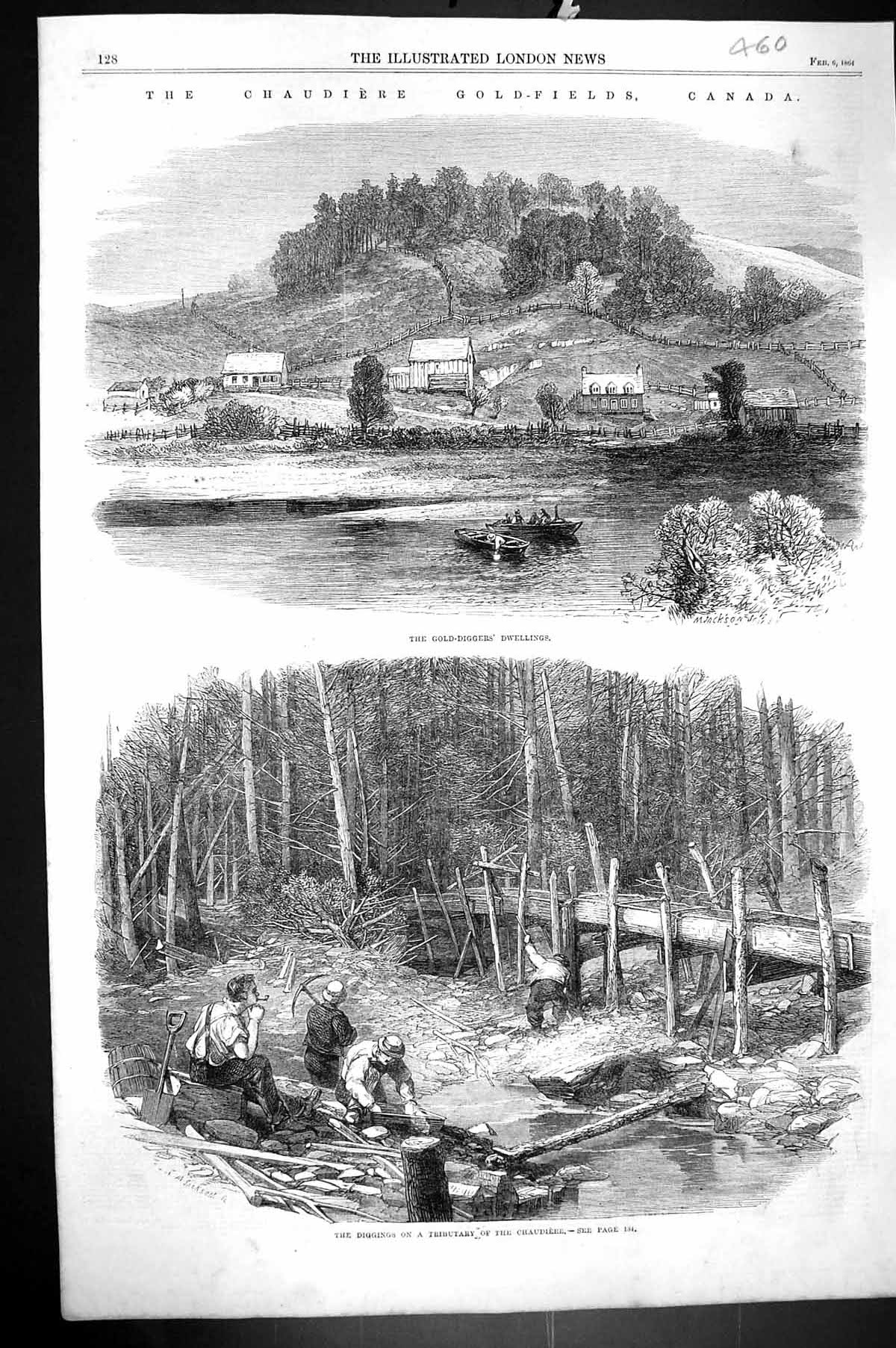 Antique Old Print 1864 Chaudiere GFields Mining Canada Diggings Tributary G-